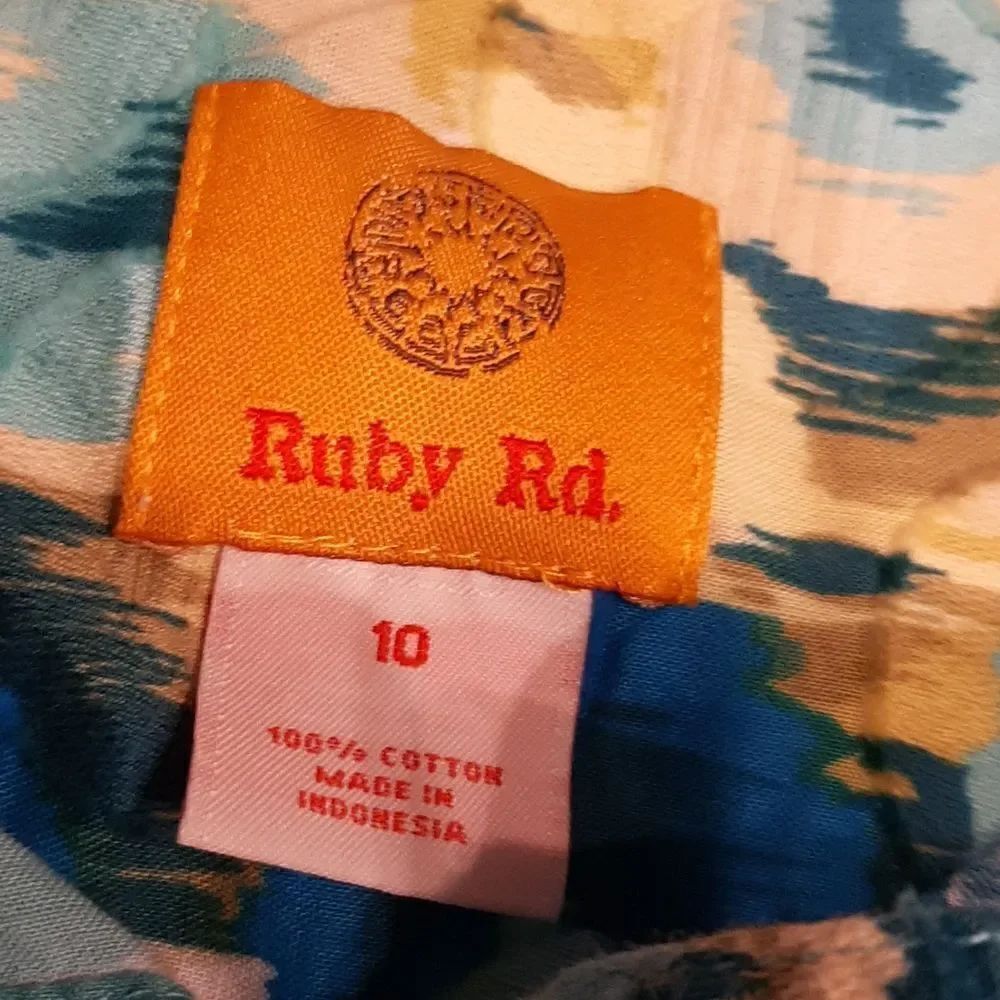 Ruby Rd. Blue and Yellow Cotton Button Down - Picture 4 of 7